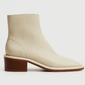 Mango White Leather Zip Booties